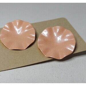 Earrings Enamel Metal Flower type shape Pink/Salmon 1 1/4"